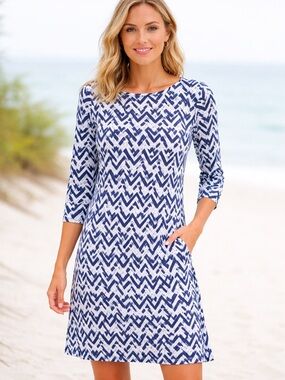 Hatley Blue and White Chevron Long Sleeve Dress